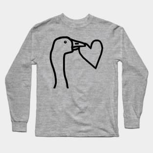 Portrait of a Gaming Goose Stealing a Heart Valentines Day Line Drawing Long Sleeve T-Shirt